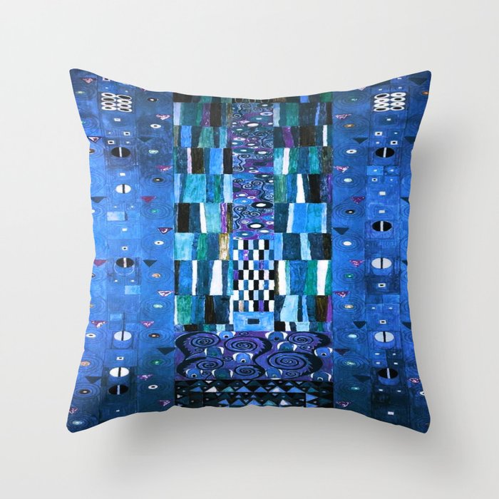 Gustav Klimt Stoclet Frieze, Blue Throw Pillow Gallery Image 6