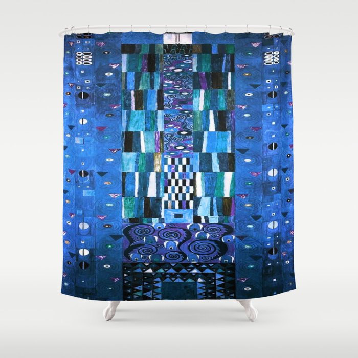 Gustav Klimt Stoclet Frieze, Blue Shower Curtain Gallery Image 1