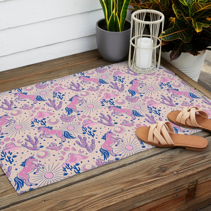 Desert Unicorn - pink and ultramarine  Outdoor Rug Gallery Image 2