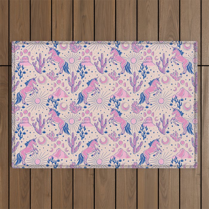 Desert Unicorn - pink and ultramarine  Outdoor Rug Gallery Image 1