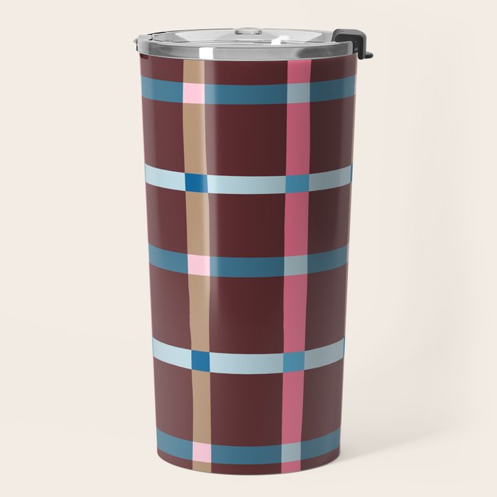 Windowpane Plaid Burgundy Travel Mug Gallery Image 2