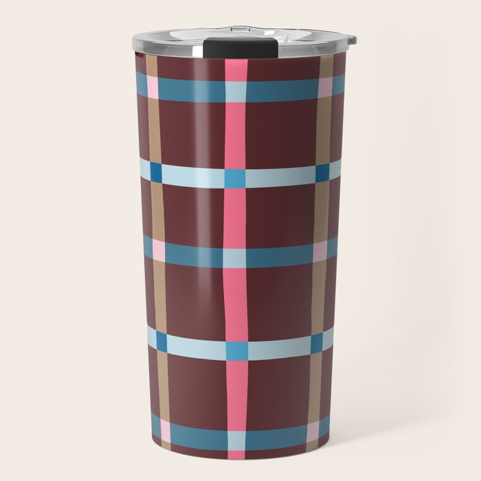 Windowpane Plaid Burgundy Travel Mug Gallery Image 1