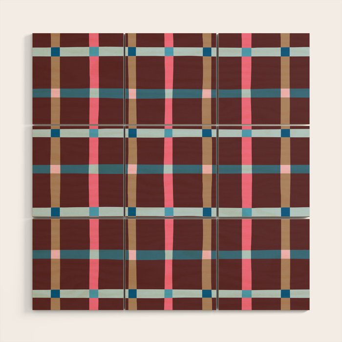 Windowpane Plaid Burgundy Wood Wall Art Gallery Image 1
