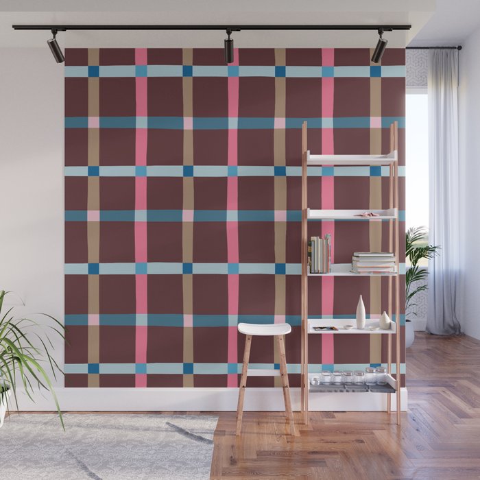 Windowpane Plaid Burgundy Wall Mural Gallery Image 1