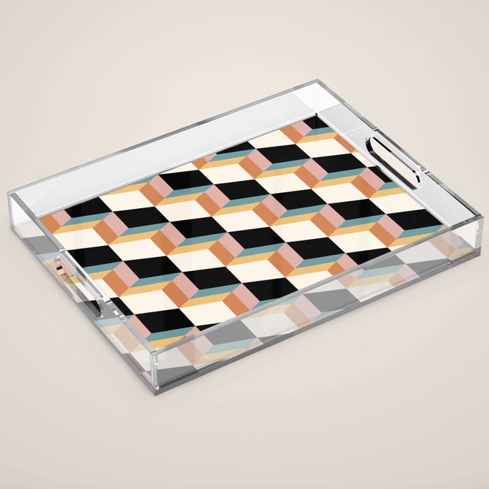 Cuboid Geometric Abstract Shapes Pattern XXXII Acrylic Tray Gallery Image 1