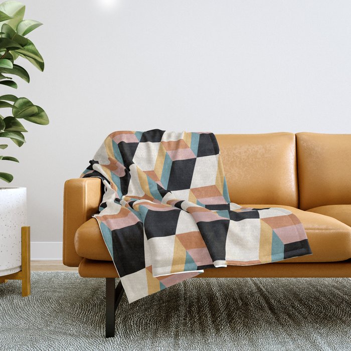 Cuboid Geometric Abstract Shapes Pattern XXXII Throw Blanket Gallery Image 1