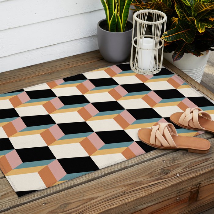 Cuboid Geometric Abstract Shapes Pattern XXXII Outdoor Rug Gallery Image 2