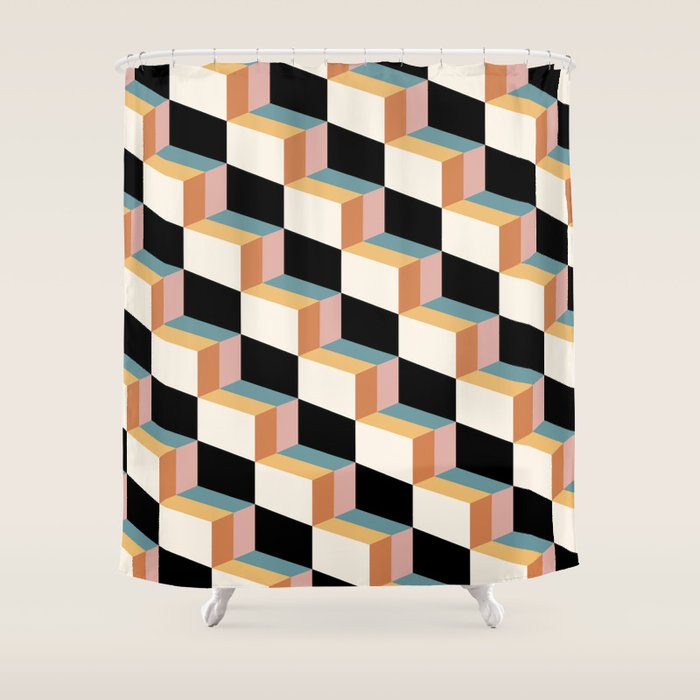 Cuboid Geometric Abstract Shapes Pattern XXXII Shower Curtain Gallery Image 1