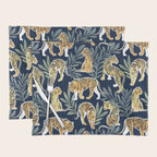 Nouveau white tigers // navy blue background green leaves white lines yellow animals Placemat Gallery Image 1