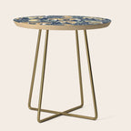 Nouveau white tigers // navy blue background green leaves white lines yellow animals Side Table Gallery Image 1