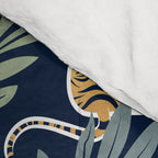 Nouveau white tigers // navy blue background green leaves white lines yellow animals Comforter Gallery Image 4