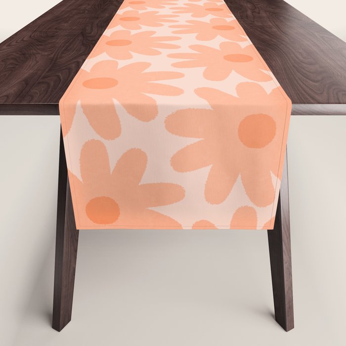 Crayon Flowers Smudgy Soft Pastel Floral Pattern in Apricot Table Runner Gallery Image 1