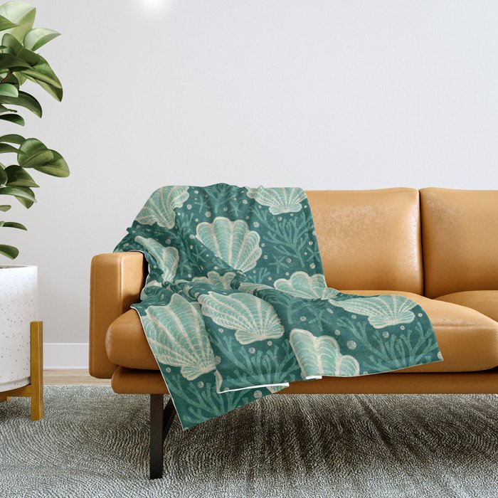 Seashell - sea green Throw Blanket Gallery Image 1