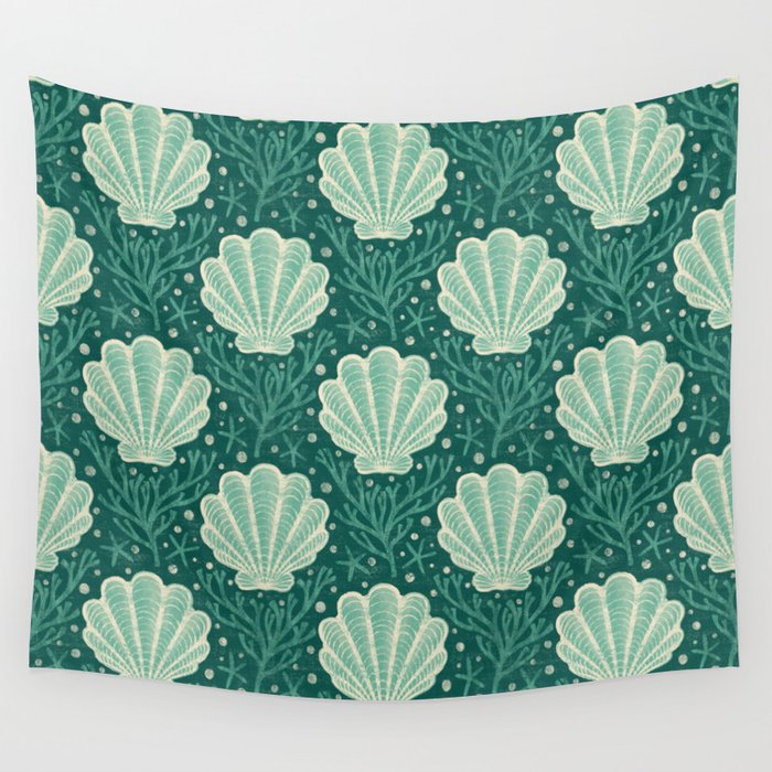 Seashell - sea green Wall Tapestry Gallery Image 1