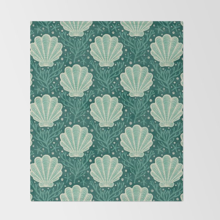 Seashell - sea green Throw Blanket Gallery Image 2