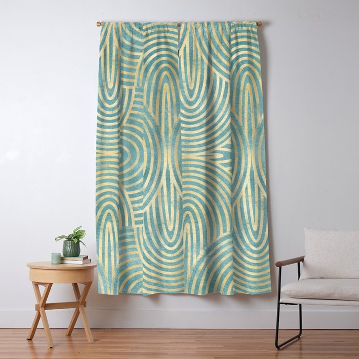 Art Deco Mint Green & Gold Pattern Window Curtain Gallery Image 5
