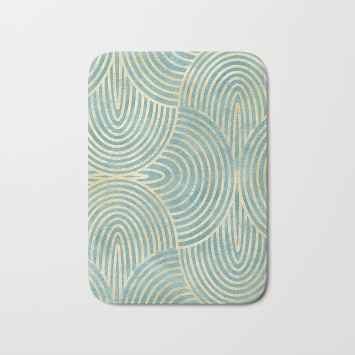 Art Deco Mint Green & Gold Pattern Bath Mat Gallery Image 1