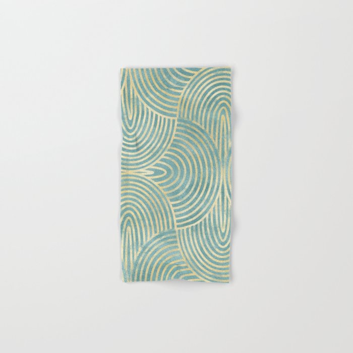 Art Deco Mint Green & Gold Pattern Bath Towel Gallery Image 1