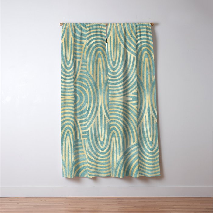Art Deco Mint Green & Gold Pattern Window Curtain Gallery Image 3