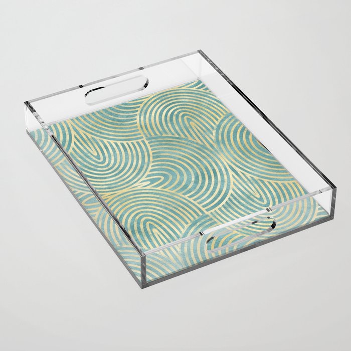 Art Deco Mint Green & Gold Pattern Acrylic Tray Gallery Image 1