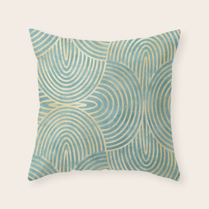 Art Deco Mint Green & Gold Pattern Throw Pillow Gallery Image 6