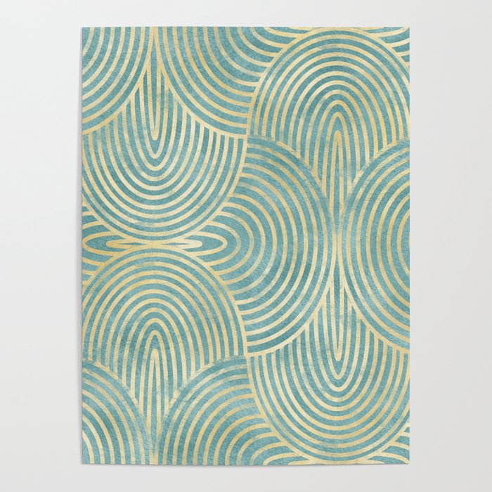 Art Deco Mint Green & Gold Pattern Poster Gallery Image 4