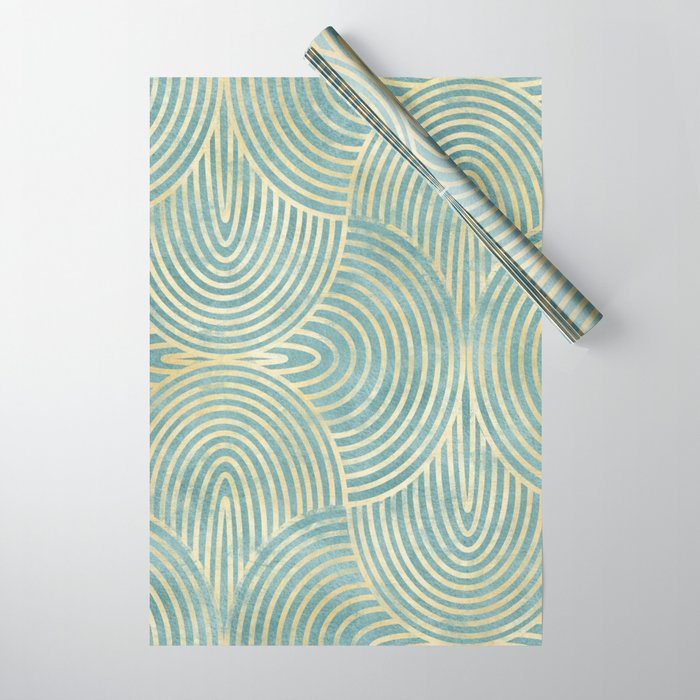 Art Deco Mint Green & Gold Pattern Wrapping Paper Gallery Image 1