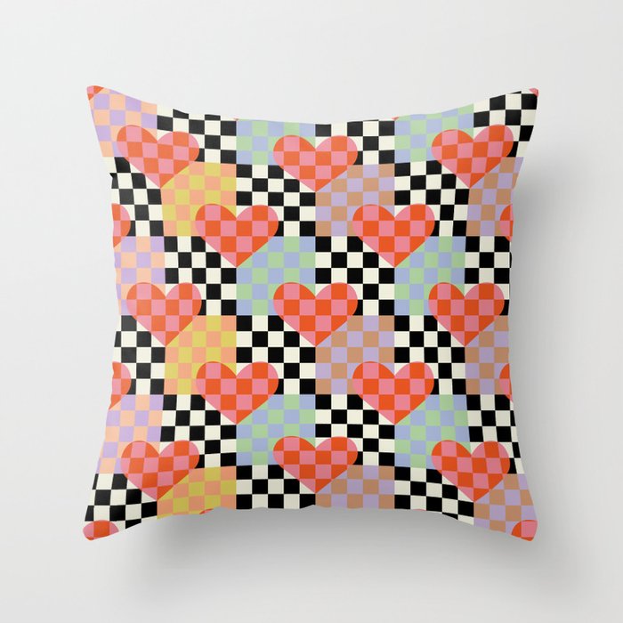 Retro love heart checkered pattern Throw Pillow Gallery Image 6