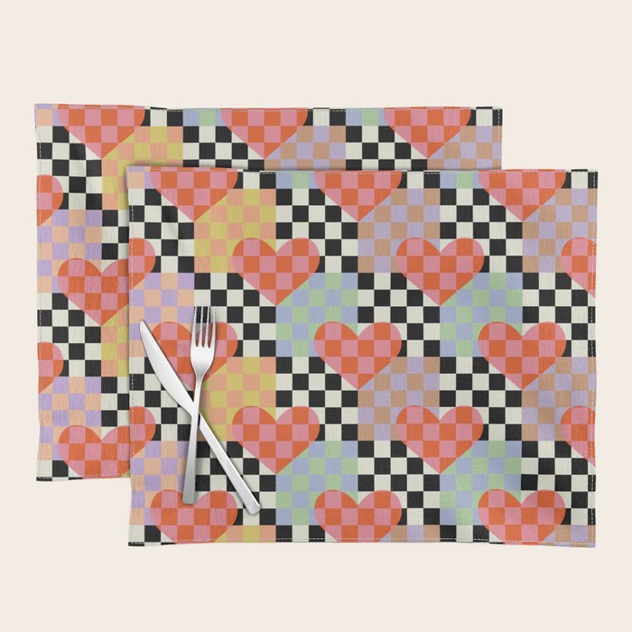 Retro love heart checkered pattern Placemat Gallery Image 1