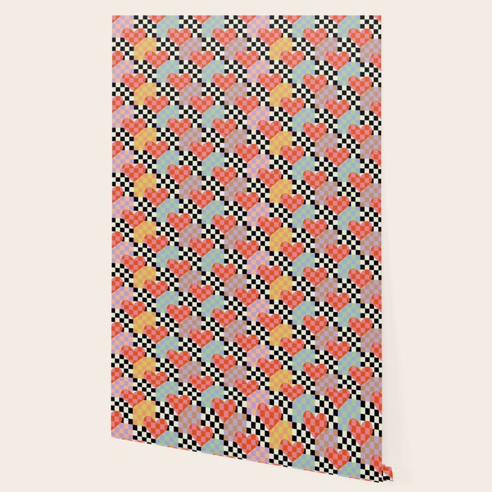 Retro love heart checkered pattern Wallpaper Gallery Image 2