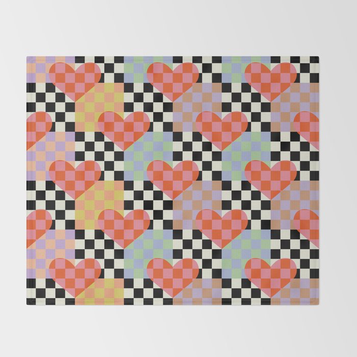 Retro love heart checkered pattern Throw Blanket Gallery Image 2