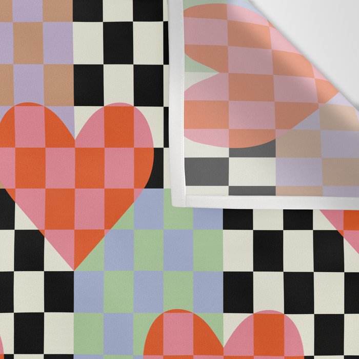 Retro love heart checkered pattern Wall Tapestry Gallery Image 3