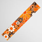 Retro Garden Flowers Groovy Floral Cheerful 60s 70s Pattern in 1970s Orange Brown Cream Beige Table Runner Gallery Image 3