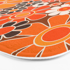 Retro Garden Flowers Groovy Floral Cheerful 60s 70s Pattern in 1970s Orange Brown Cream Beige Bath Mat Gallery Image 3