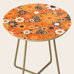 Retro Garden Flowers Groovy Floral Cheerful 60s 70s Pattern in 1970s Orange Brown Cream Beige Side Table Gallery Image 2