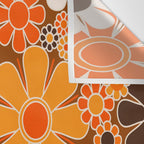 Retro Garden Flowers Groovy Floral Cheerful 60s 70s Pattern in 1970s Orange Brown Cream Beige Wall Tapestry Gallery Image 3