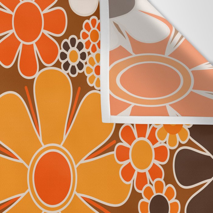 Retro Garden Flowers Groovy Floral Cheerful 60s 70s Pattern in 1970s Orange Brown Cream Beige Wall Tapestry Gallery Image 3