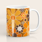 Retro Garden Flowers Groovy Floral Cheerful 60s 70s Pattern in 1970s Orange Brown Cream Beige Coffee Mug Gallery Image 1