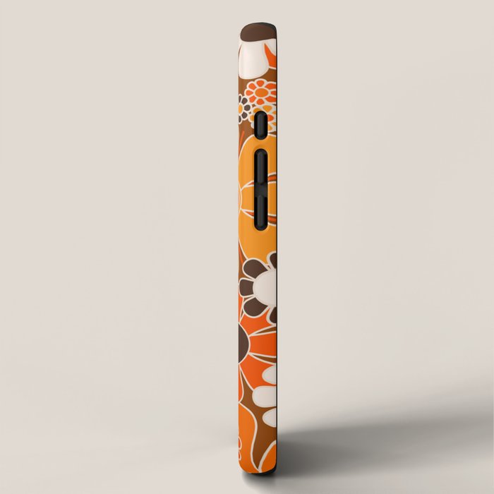 Retro Garden Flowers Groovy Floral Cheerful 60s 70s Pattern in 1970s Orange Brown Cream Beige iPhone Case Gallery Image 2