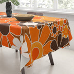 Retro Garden Flowers Groovy Floral Cheerful 60s 70s Pattern in 1970s Orange Brown Cream Beige Tablecloth Gallery Image 3