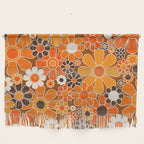 Retro Garden Flowers Groovy Floral Cheerful 60s 70s Pattern in 1970s Orange Brown Cream Beige Wall Hanging Gallery Image 1