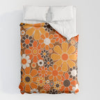 Retro Garden Flowers Groovy Floral Cheerful 60s 70s Pattern in 1970s Orange Brown Cream Beige Comforter Gallery Image 6