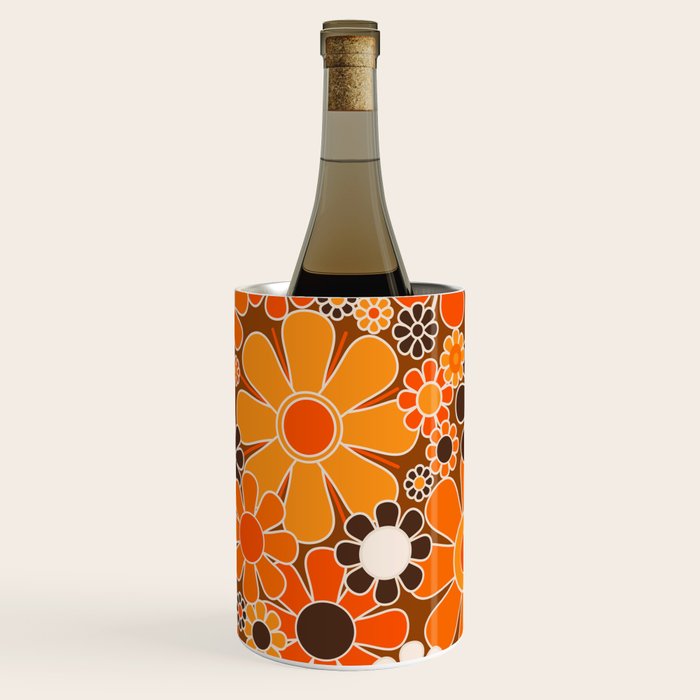 Retro Garden Flowers Groovy Floral Cheerful 60s 70s Pattern in 1970s Orange Brown Cream Beige Wine Chiller Gallery Image 3