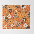 Retro Garden Flowers Groovy Floral Cheerful 60s 70s Pattern in 1970s Orange Brown Cream Beige Throw Blanket Gallery Image 2