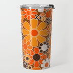 Retro Garden Flowers Groovy Floral Cheerful 60s 70s Pattern in 1970s Orange Brown Cream Beige Travel Mug Gallery Image 2