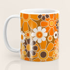 Retro Garden Flowers Groovy Floral Cheerful 60s 70s Pattern in 1970s Orange Brown Cream Beige Coffee Mug Gallery Image 3