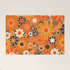 Retro Garden Flowers Groovy Floral Cheerful 60s 70s Pattern in 1970s Orange Brown Cream Beige Welcome Mat Gallery Image 1