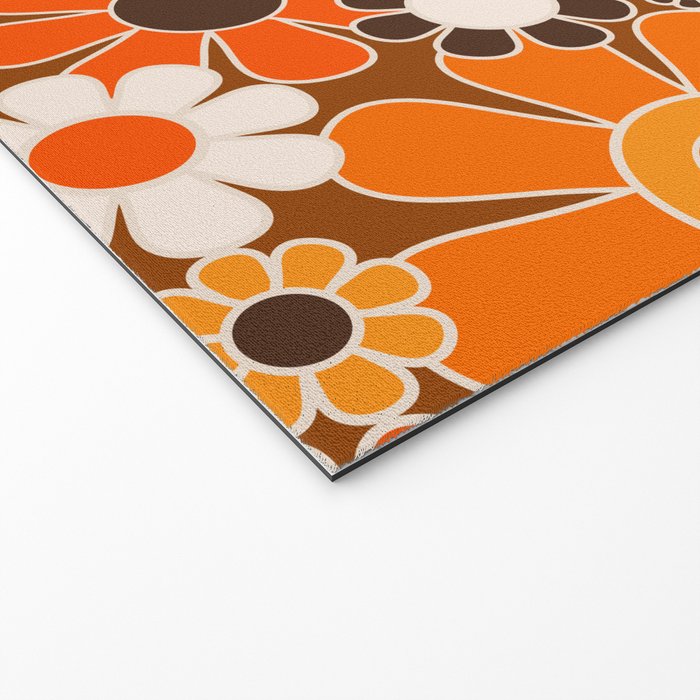 Retro Garden Flowers Groovy Floral Cheerful 60s 70s Pattern in 1970s Orange Brown Cream Beige Welcome Mat Gallery Image 2