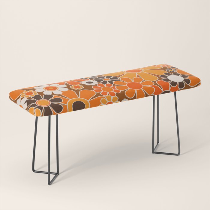 Retro Garden Flowers Groovy Floral Cheerful 60s 70s Pattern in 1970s Orange Brown Cream Beige Bench Gallery Image 1