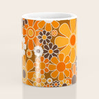 Retro Garden Flowers Groovy Floral Cheerful 60s 70s Pattern in 1970s Orange Brown Cream Beige Coffee Mug Gallery Image 4